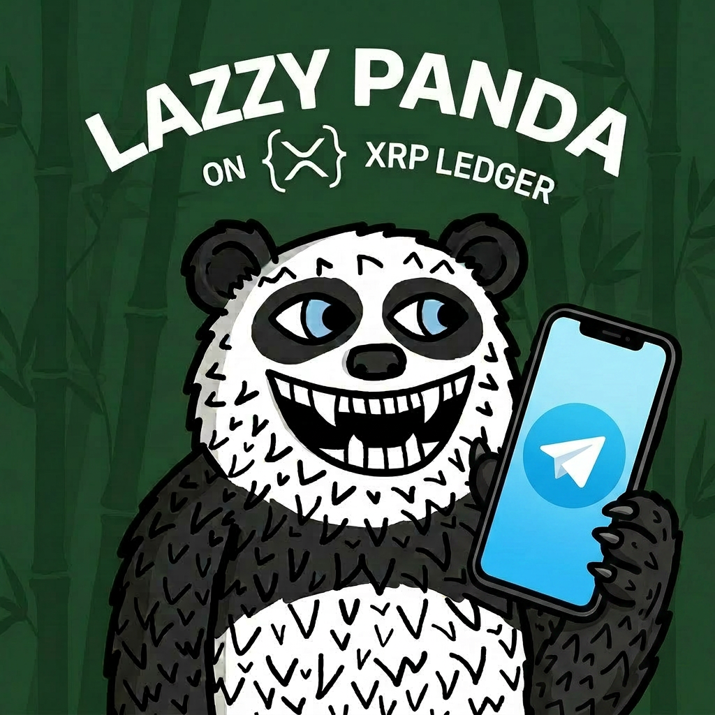 Lazzy Panda holding a phone showing Telegram