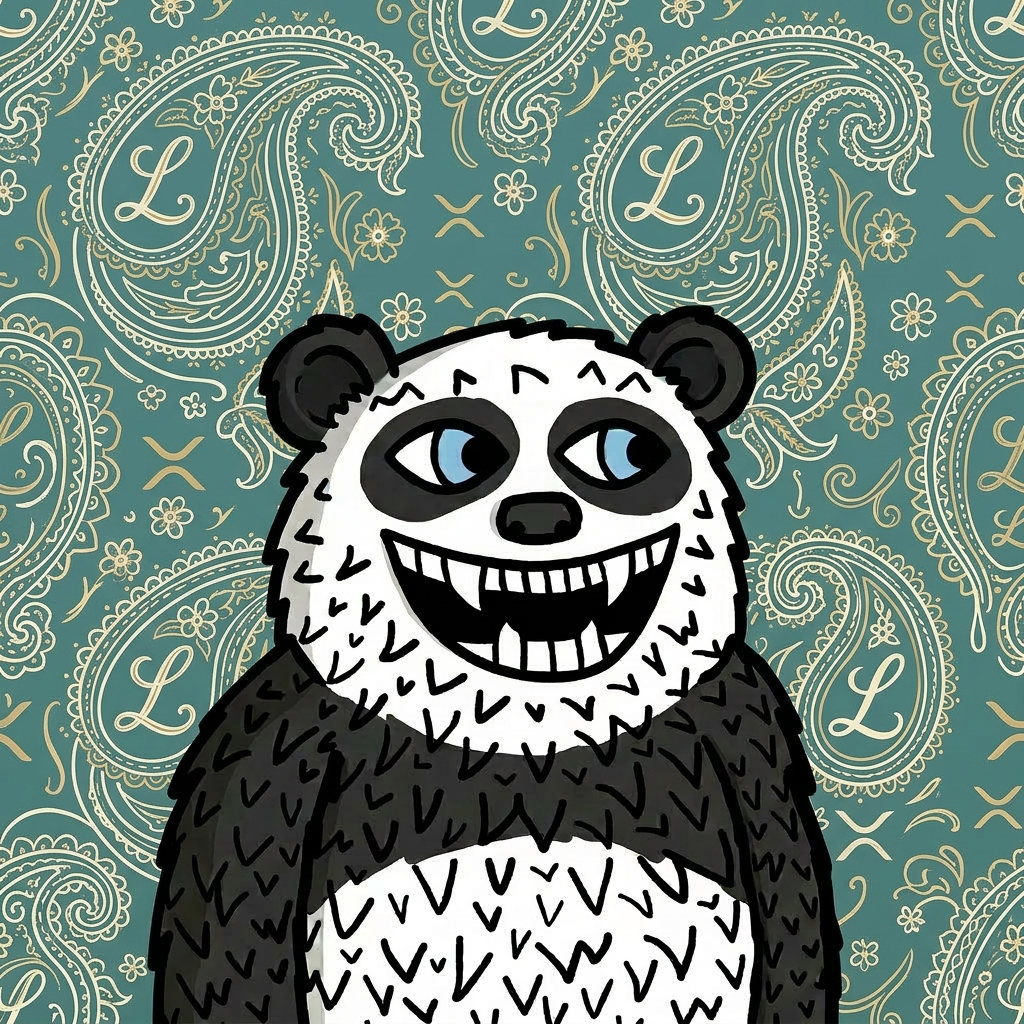 Lazzy Panda on Teal Paisley background